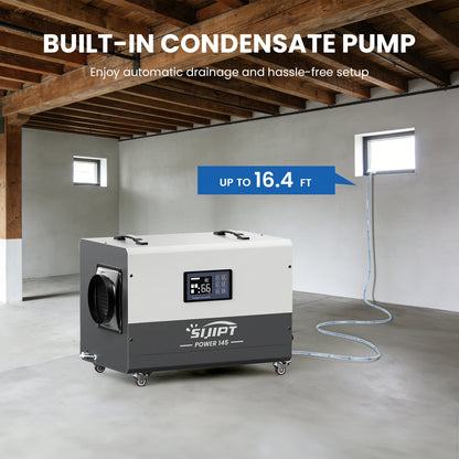 Sijipt 145-pint
commercial dehumidifier with pump and swivel caster front view