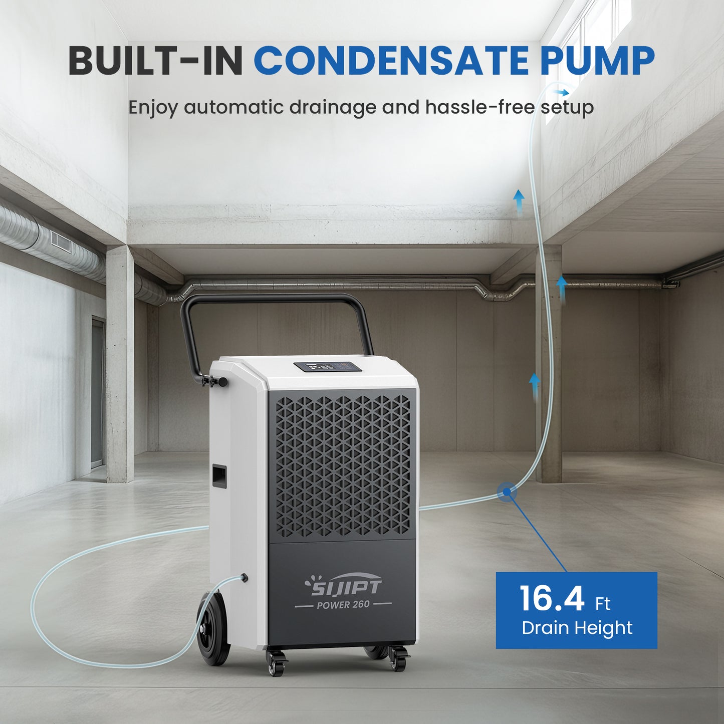 Sijipt 260-pint
commercial flood restoration dehumidifier with pump front view