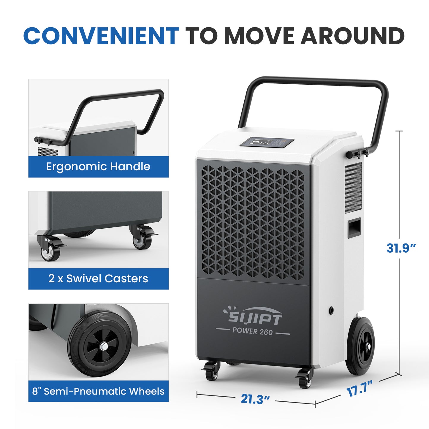 Sijipt 260-pint
commercial flood restoration dehumidifier with pump front view