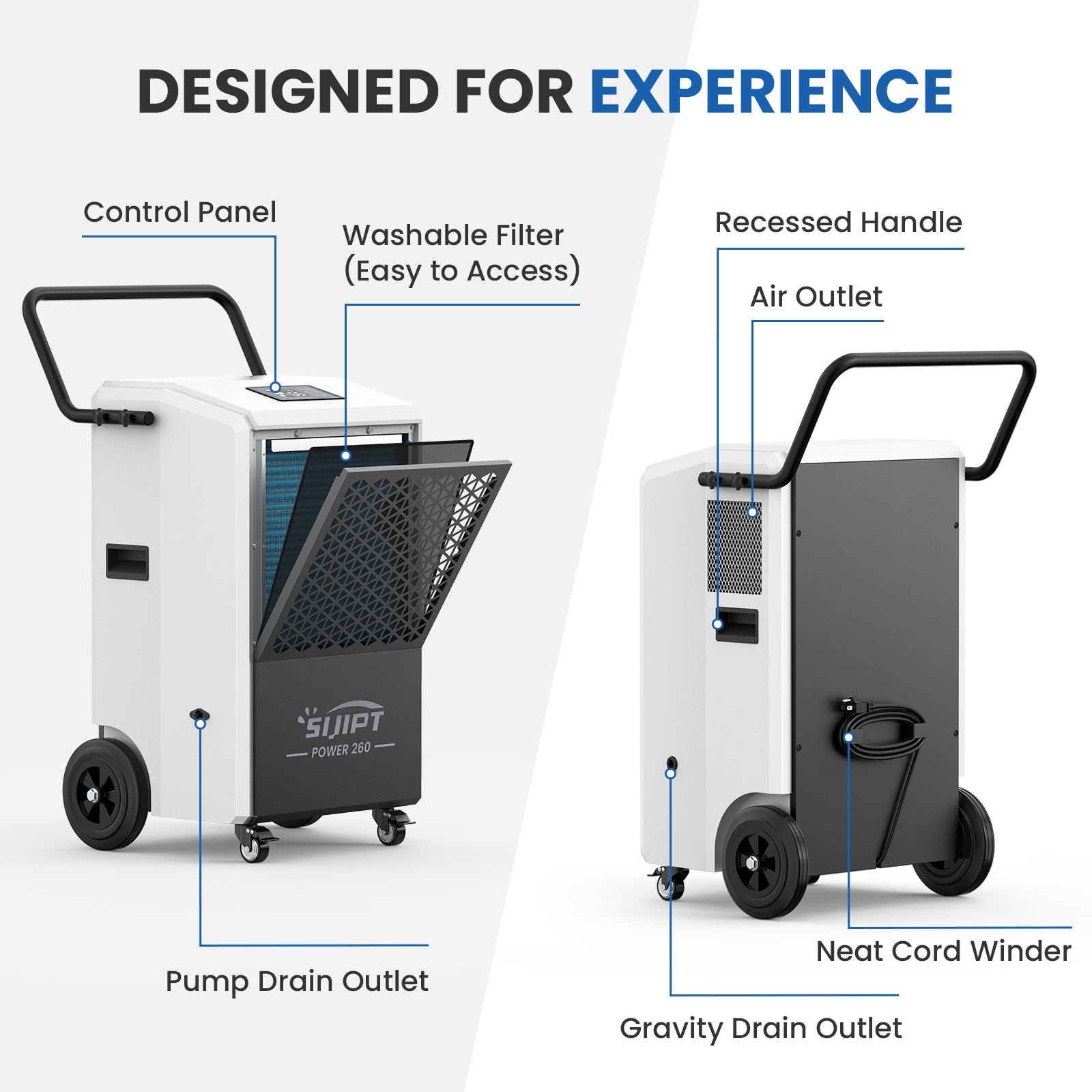Sijipt 260-pint
commercial flood restoration dehumidifier with pump front view